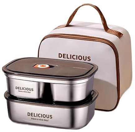 FSADYANG Fiambreras Comida Trabaj, Lunch Box, Fiambrera Escolar, Fiambrera Aislada De Acero Inoxidable, Diseño De Tres Compartimentos De Doble Capa, Fácil De Transportar, 2900 Ml