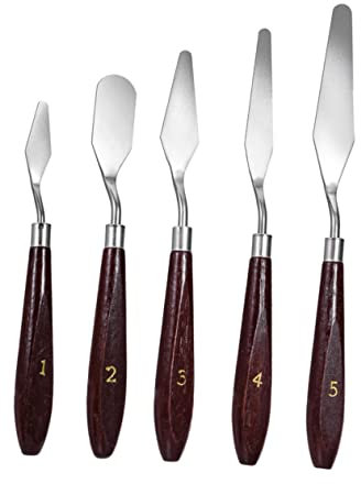 SEWACC 5piezas Espátulas Inoxidable Mango De Madera para Al Óleo De y Modelado De Mango Aleatorios Accesorios Artísticos Versátiles