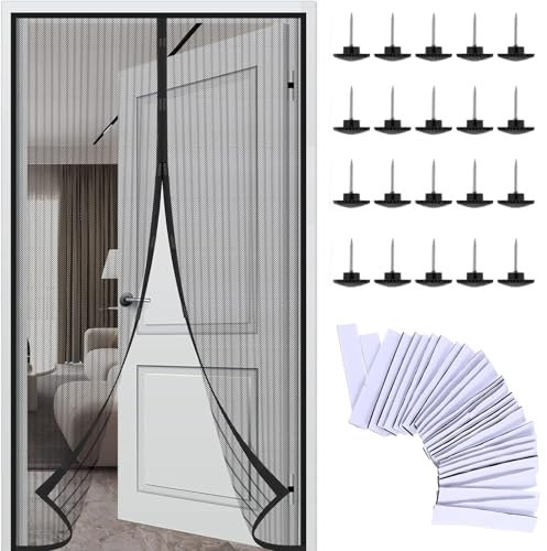 Fly Screens for Doors, 90x210cm Door Curtain with Powerful Magnets and Full Frame Magic Tape, Magnetic Fly Screen Door, Fly Nets for Doors, Suitable for Patio Door Balcony Bedroom