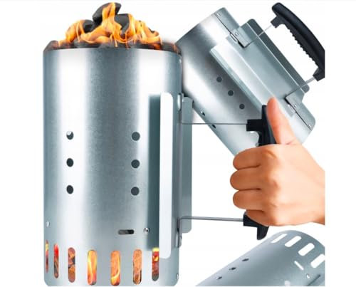 ABAZO XL Anzündkamin, aus Stahl, Grillkohleanzünder für BBQ, Kamin, Grills, HxD: 27 x 18 cm, Grillstarter, Silber