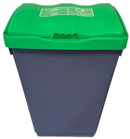 Chabrias Ltd 50 Litre Recycling Waste Bin With Green Swing Lid & Food Waste Logo Included