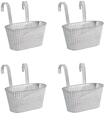 DARO DEKO Metall Hängetopf weiß mit 2 Henkel 25 x 13cm - 4 Stück Blumentopf hängend Balkon Pflanz-Schale