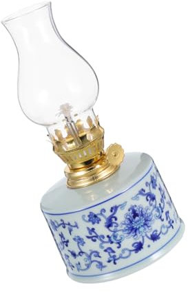 iplusmile Vintage Petroleumlampe Porzellan Glas Sturmlampe Innenraum Dekorative Öllaterne Ambientebeleuchtung
