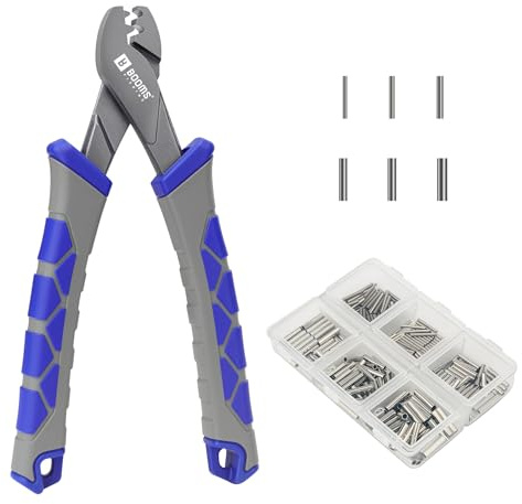 Booms Fishing Crimping Pliers Tool: 6.5in Crimper for Single Barrel - 300pcs Sleeves and Lanyard Included, XW41