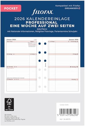 Filofax Kalender Pocket Prof.1 Woche auf 2 Seiten (deutsch)2026