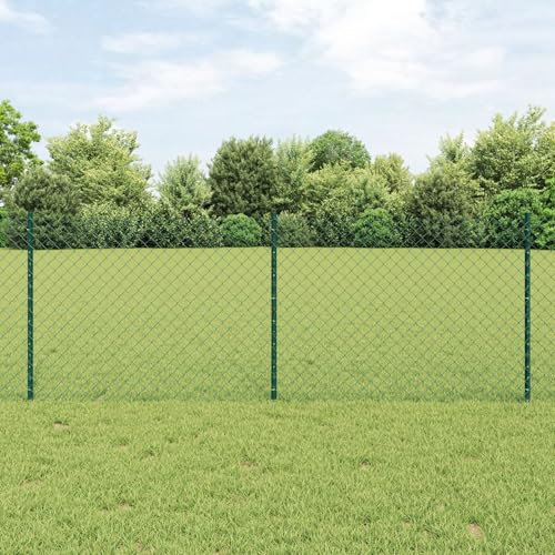 LAPOOH Chain Link Fence with 10 U Posts Green 0.8x10 m Steel,Decorative Fence,Chain Link Fence,Fencing for Patio Outdoor Yard,Fence Panel-3336231