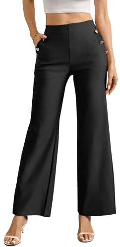 Zilams Pantalon Droit Femme Fluide Pantalon Detente Taille Elastique avec Poches Pantalons Femme Business Casual Noir M
