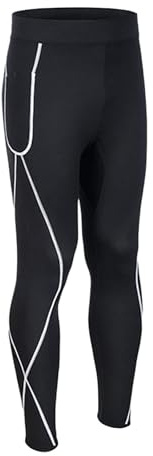 Generisch Caleçon long en néoprène noir pour homme - Pantalon de sauna pour perdre du poids - Long legging de compression - Pantalon de course avec poche pour téléphone portable