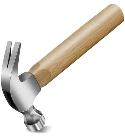 12oz Stubby Claw Hammer 350g, V-Shaped Claw Small Hammer with Wood Handle and Steel Head for Removing Nails and Staples