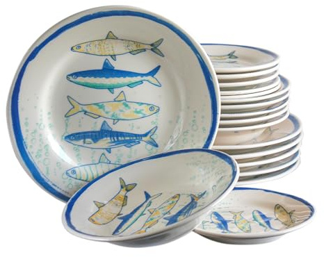 Samborella vajilla 18 platos, para 6 personas; 6 llanos grandes 26cm; 6 para postre 19cm; 6 hondos 22 cm (18 platos para 6 personas)