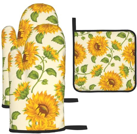Bellissimo set di presine da forno a forma di girasole, resistenti al calore, con elegante design stampato per una cottura sicura