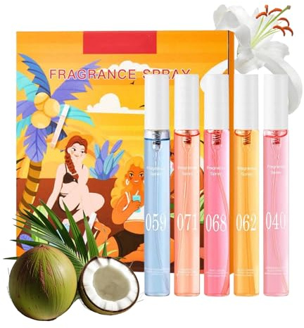 Mini Parfüm Bodyspray Damen Set, Frisch& Fruchtiges Duftspray für Frauen, Fruchtiges Haar & Körper Parfüm-Bundle, Verschiedene Düfte, Lang Anhaltender Duftspray, Leicht Zu Tragen (5 × 10ml, 1)