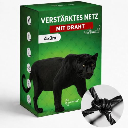 NICEOWL Rete per Gatti I 4x3 m I Rinforzata I Giocattolo Regalo I Rete per Balcone Esterno I Rete per Gatti Balcone I Rete per Gatti Balcone Rinforzata I Rete Balcone e Rete Gatti Finestra