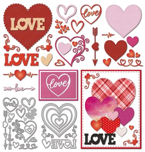 GLOBLELAND Stanzformen Zum Valentinstag Liebesherz Für Die Kartengestaltung Liebesherzen Rand Metallstanzungen Pfeilrahmen Schnittschablonen Für DIY Prägungen Scrapbooking Basteln Papierdekor