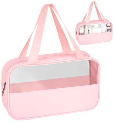 Trousse de Toilette Voyage,Sac Cosmétique Portable avec Zip(Rose) | Trousse Toilette,Sac Imperméable Transparent PVC Accrochable,Organisateur de Salle de Bain pour Vacance,Essentiel pour Voyage