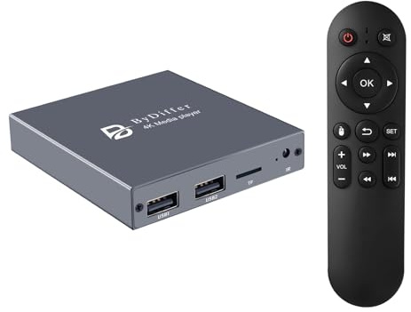 ByDiffer 4K Digital Media Player, TV MP4 Video Player for USB Drive/TF Card, 4K@60Hz Digital Signage HD Media Players with HDMI/AV/Optical, H.265/HEVC, Looping Auto Playback, Grey