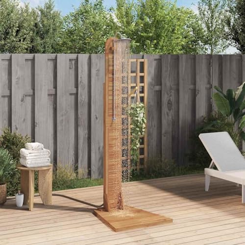 Gecheer Gartendusche 70x75x204 cm, Außendusche Garten mit Bodenplatte für Garten Sauna Pooldusche Massivholz Teak, Duschkopf-Höhe ab Boden:185 cm