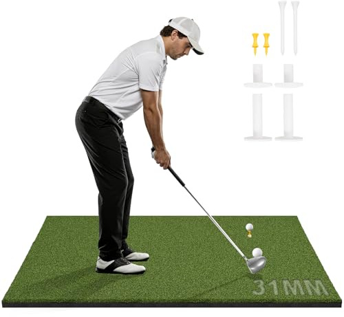 32/31mm High-density Turf Golf Mat, 5 * 3FT/5 * 4FT Golf Practice Mat with Rubber Tees, Golf Hitting Mat for Outdoor & Indoor, for Men Dad/Husband/Golfers