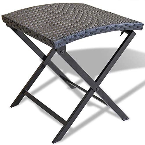 RCODSSK Klappbarer Hocker Schwarz aus PE-Rattan mit Stahlgestell für den Außenbereich - Wetterfester und platzsparender Klapphocker