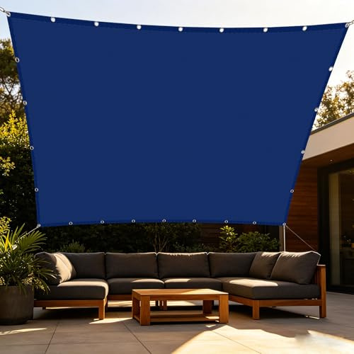 Tenda Vela Parasole 6 x 8 m Impermeabile Vela Ombreggiante Idrorepellente Senza Foratura per Balcone Patio Giardino Esterno Terrazza, Carport, Blu Scuro
