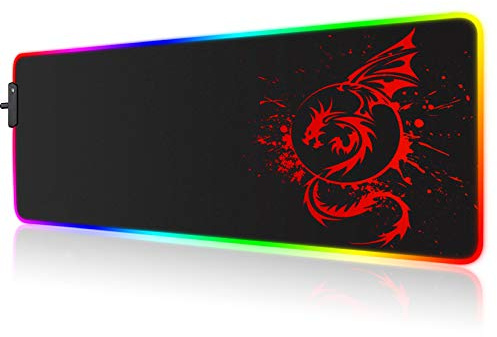 Foulrog RGB spelmusmatta, stor utökad lysande LED-musmatta med 15 belysningslägen och USB, slät yta vattentät gamer-musmatta för spel, Macbook, PC, bärbar dator, skrivbord 80 x 30 cm (röd)