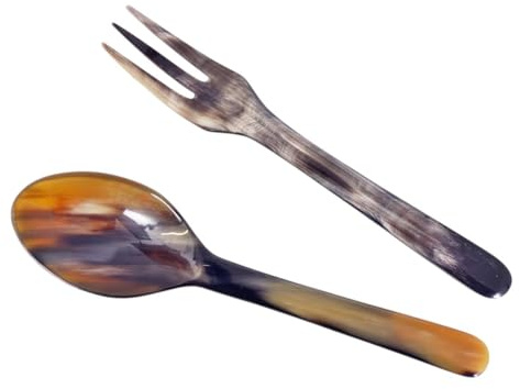 Mahafaly Horn Salatbesteck Classic klein 16 cm Hornbesteck Salatbesteck echt Rinderhorn Naturware Fair Handel ÖKO BIO