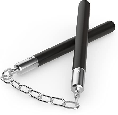 zalani Nunchucks - Safe Solid Rubber Training Nunchucks/Nunchakus with Steel Chain, Suitable for Adults, Professionals to Perform, Practice, Exercise (Black)