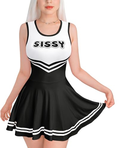 LittleForBig Cheer Sissy Cheerleader-klänning för kvinnor, silkeslen, ärmlös bodycon-klänning, miniklänning, kjol, Svart, M