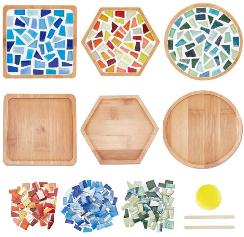 WEBEEDY Kit de Posavasos de Mosaico de Colores Mixtos, Azulejos de Vidrio para Manualidades, Vasos y Posavasos Hechos a Mano, Juego de Artesanía