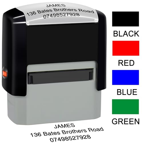 Personalised Stamp Self-Inking Custom Stamp 38x14mm Rubber Work Business Address Stamps Up to 3 Lines 4 Color and Font Available