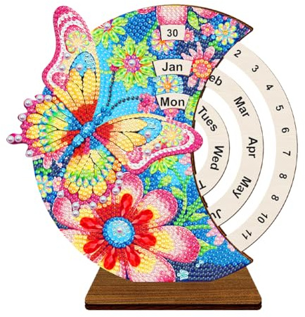 Starnearby DIY Diamond Painting Kalender 2025 Tischkalender 2024 Diamant Painting Weihnachten Deko Diamant Malerei Tisch Deko Rotierender Kalender Weihnachtsdeko Ornamente aus Holz (Schmetterling)