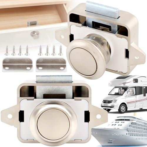 Benaton 2 Piezas 15-18mm Botones De Metal Cerraduras De Armario, Sin Llave Cerradura Puerta Boton, Botón De Cierre Cerraduras, Cerradura De Botón Para Caravana, Para Armario/Yate/Muebles(26mm Agujero)
