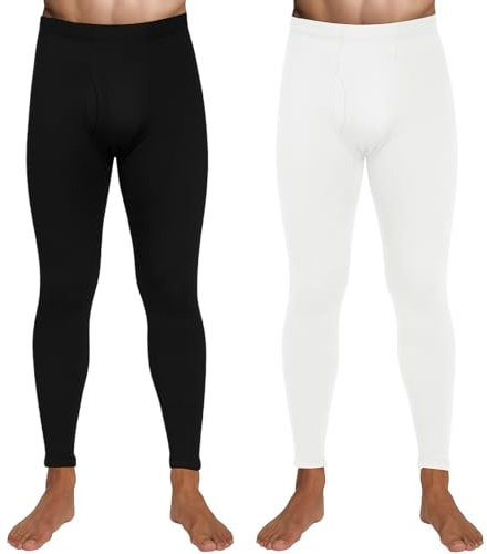 Hestya 2 Calzoncillos Térmicos para Hombre Pantalones Interiores para Clima Frío con Forro Polar(XL,Negro, Blanco)