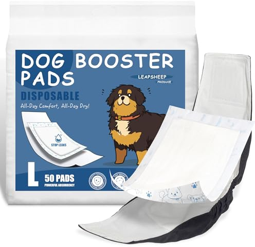 LeapSheep Lot de 50 couches jetables super absorbantes pour chiens, mâles et femelles, douceur semblable à un nuage, adhérence sûre à toutes les couches, confortables pour l'incontinence (taille L, 50