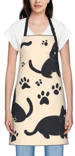 SHFJASBNUMG Cartoon Schwarze Katzen Fleckenfeste Arbeitsschürze Schwarze Katzen Kochschürze Kawaii Katze Verstellbare Küchenschürze Schicke wasserdichte Schürze für Frauen - Kombiniert Stil