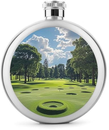 Flasque en acier inoxydable de 141,7 g pour homme et femme, motif parcours de golf, bouteille de vin, bouteille de vin portable, étanche