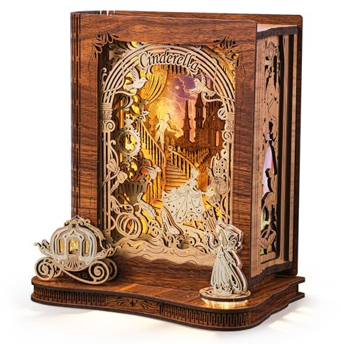 FUNPOLA Cinderella Puzzle 3D LED – Libro delle fiabe DIY in legno con illuminazione, regalo creativo e decorazione per bambini e adulti （Cenerentola）