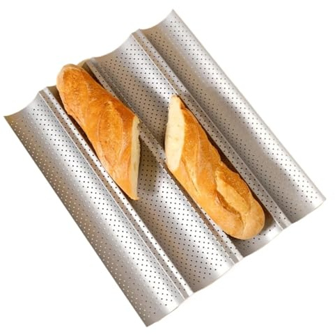 XUMKFJRE Teglia antiaderente perforata for pane francese, in acciaio al carbonio, for baguette, 4 pagnotte ondulate, stampo for, vassoio di cottura(2 Grooves)
