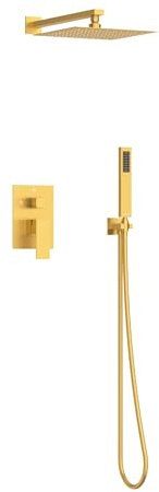 Balneo Duscharmatur – Wandmontage für komfortable Nutzung – Regendusche mit Handbrause – Duschsystem mit Wasserersparnis – Komfort und Design für moderne Badezimmer – Gold – Modell 3