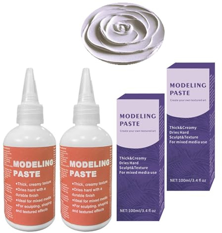 2pcs White Acrylic Modeling Paste 3D Art Texture Paste 3.53oz/100ml, Acrylic Medium for Texture, Sculpting Material Fast Drying Gesso Alternative DIY Crafts Projects, Stencils for Painting