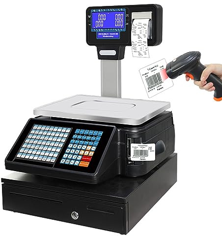 Digital prisetikettutskriftsvåg, elektronisk streckkodsvåg kassaregister för stormarknad närbutik, dubbelsidig LCD-skärm, prisberäkningsvåg Therma, 15 kg/30 lbs,15kg/30lbs