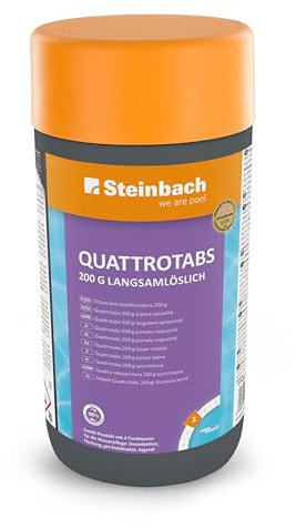 Steinbach Poolpflege Quattrotabs 200 g langsamlöslich - 0752601TV00-1 kg - 4-in-1 Chlortabletten mit Flockungsmittel - pH-Stabilisator & Algenverhütung - Multifunktionstabletten