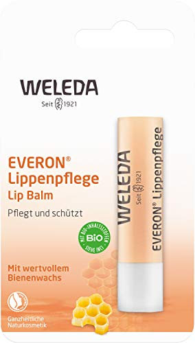 WELEDA Bio Everon Lippenpflege, Naturkosmetik Lippenstift aus Sheabutter und Rosenwachs zur Pflege und Schutz trockener Lippen, mit natürlichem UV Schutz (1 x 4.8 g)