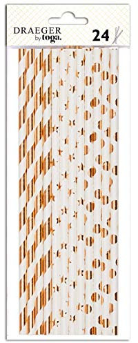 Toga by DRAEGER Paris - Lot de Paille - 19,5 x 0,5 x 0,5 cm - Blanc/Bronze - Festivité, Anniversaire, Mariage, Cocktail