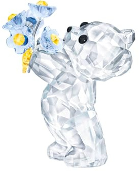 Swarovski Orsetto Kris - Non ti Scordar di Me, in Cristallo BrillanteSwarovski con Fiori in Azzurro e Giallo