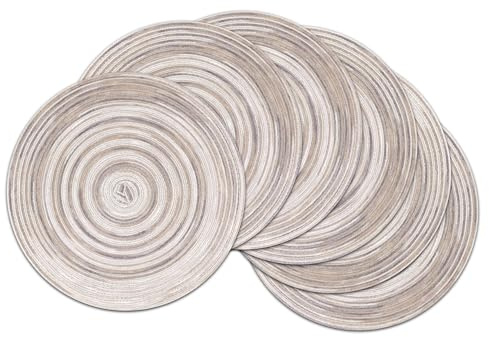 SHACOS 6er Set Platzsets Rund, Abwaschbar, Grau, Runde Tischsets Geflochtene, Hitzebeständig, Runde Platzdeckchen Abwaschbar, Schmutzabweisend, 38x38 cm