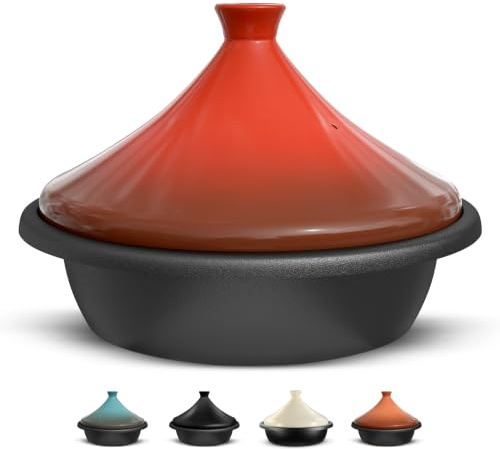 Kook Tajine marocain en fonte émaillée avec couvercle fermé en forme de cône en céramique, 3,3 l (céramique)