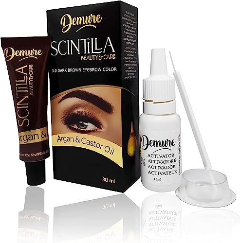 DEMURE Augenbrauenfarbe Set mit Entwickler, 15+ Anwendungen - 30 ml, Brow Tint, Dye mit Arganöl und Rizinusöl, Augenbrauen Färbeset bis zu 4 Wochen Halt (1.0 Schwarz)