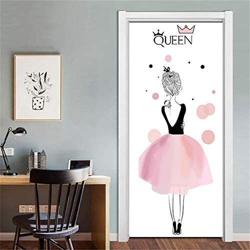 Fantxzcy Türaufkleber Türtapete Selbstklebend Türposter Kinderzimmer Fototapete Türfolie Poster Pink Ballett Mädchen 88X200Cm Pvc Türaufkleber 3D Zuhause Decoration Aufkleber