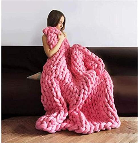 Nicole Knupfer Grob Gestrickte Kuscheldecke Strickdecke Tagesdecke Überwurf Sofa Decke Zuhause Dekor Geschenk (Rosa,120 * 150cm)